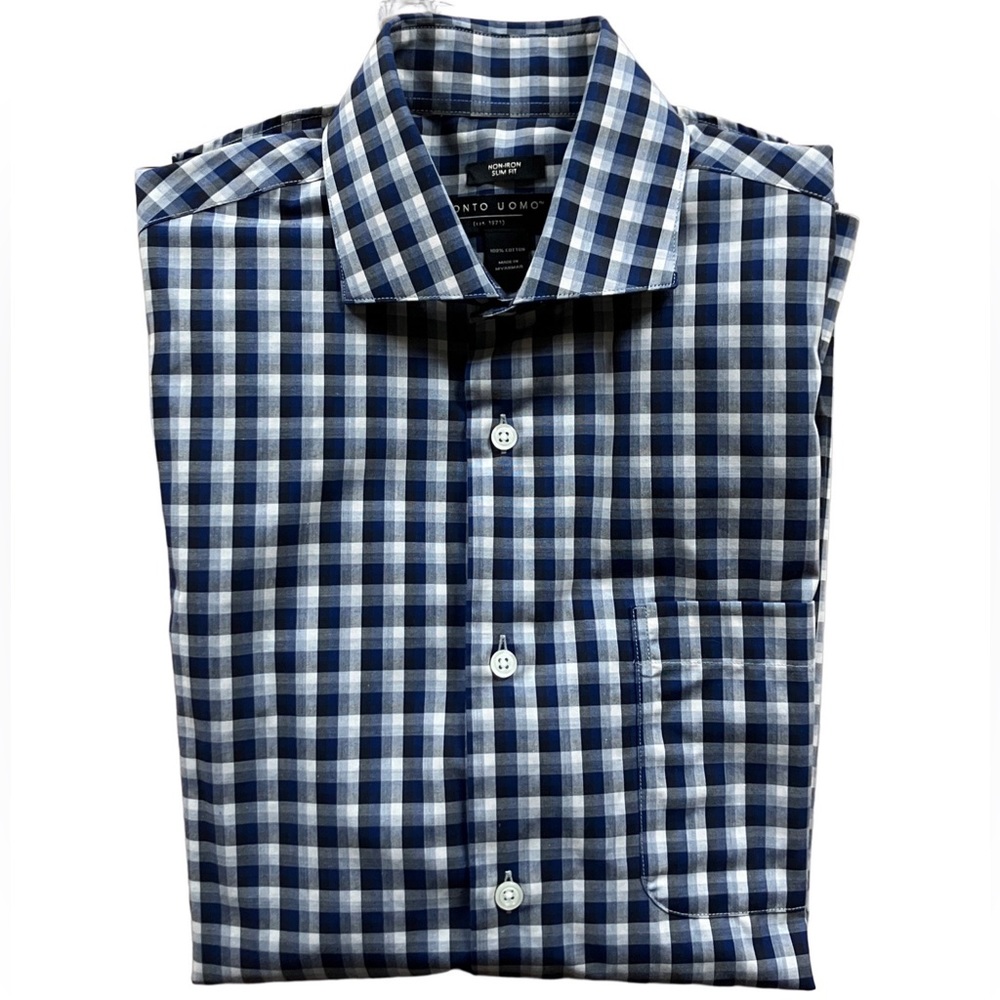 Pronto Uomo 15 32/33 Multi Color Gingham Check Casual Button Shirt Like New
